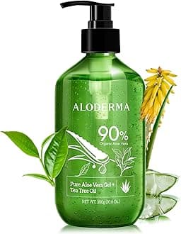 Aloderma Organic Aloe Vera Gel for Skin + Tea Tree Oil, Made within 12 Hours of Harvest, Soothing Pure Aloe Vera Gel for Face, Works Great for Scalp, Acne & Aftershave, All Natural Aloe Gel - 10.6 Oz