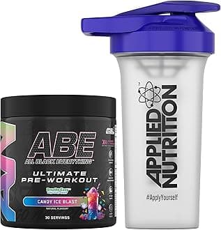 Bundle ABE Pre Workout 375g + 700ml Protein Shaker | All Black Everything Pre Workout Powder, Energy & Physical Performance with Creatine, Beta Alanine (Candy Ice Blast)