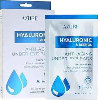 AZURE Hyaluronic & Retinol Anti Aging Under Eye Pads- Moisturizing & Rejuvenating Eye Mask Patches - Reduces Fine Lines, Wrinkles, Dark Circles & Puffiness - Skin Care Made in Korea - 5 Pairs