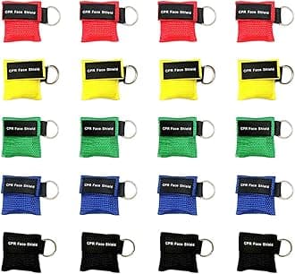 20 Pack CPR Face Shield Mask, Keychain Mask Disposable Emergency Kit CPR Face Shields for First Aid Cardiac Resuscitation Training