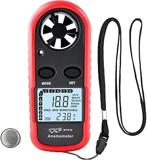 Wintact Digital Anemometer Handy Thermometer Compact with Wind Temperature Measurement Function for Outdoor Work, Fishing, Golf, Mountaineering, Drone Use