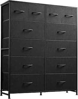 WLIVE Storage Organizer Unit with 12 Fabric Bins, Storage Drawers Organizer with Steel Frame, Tall Storage Tower Organizaton for Living Room, Hallway, Office, Charcoal Black