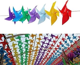 100 Pcs Pinwheels with Steel Cable, 10 Mixed Colors DIY Toy Wind Spinners for Kids, Outdoor Decorational Pinwheels for Yard and Garden