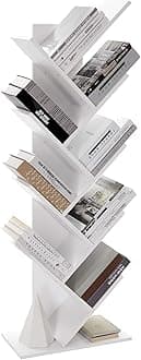 VASAGLE Tree Bookshelf, 8-Tier Space-Saving Corner Bookcase, Holds Books, CDs, Games, for Bedroom, Living Room, White
