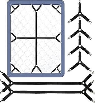 Bed Sheet Straps, 6 Pack Fitted Bed Sheet Fasteners Clips Adjustable Crisscross Bed Sheet Holder Straps for Corners Mattress Sheet Suspenders Grippers Bedding Accessories, Black