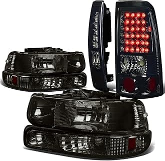 Auto Dynasty Compatible with Chevy Silverado GMT800 4pc Pair of Smoked Lens Amber Corner Headlight+Chrome LED Tail Light