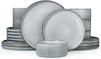 famiware Star Plates and Bowls Sets, Modern Stoneware Dinnerware Sets for 6, 18-Piece Kitchen Dish Set - Chip and Scratch Resistant, Microwave and Dishwasher Safe Tableware, Smoky Blue