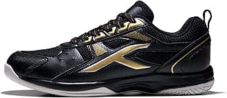 HUNDRED Raze Badminton Shoes(Non Marking) Also Perfect for Squash,Table Tennis,Volley/Basketball&Indoor Sports|Lightweight&Durable|X-Cushion,Active Grip Sole,Toe Assist(Black:Gold,10Uk) Unisex-Adult