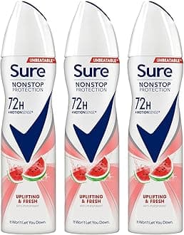 Sure Antiperspirant 72H Nonstop Sweat and Odour Protection Alcohol-Free Body Spray Anti-White Marks with Fresh and Clean Multi Fragrance Deodorant for Women, 150ml Pack of 3 (Uplifting & Fresh)