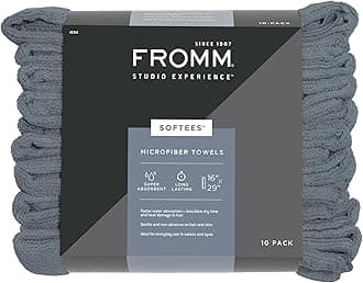Fromm Softees Microfiber Salon Hair Towels for Hairstylists, Barbers, Spa, Gym in Granite Blue, 16" by 29", 10 Count Perfect Hair Care Towel for Drying Curly, Long, Wavy Hair