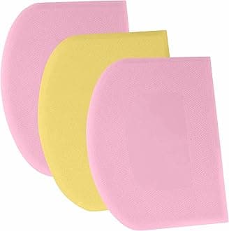 SURDOCA Dough Scraper Bench Scraper - 3P 5.9x4.3" Plastic Flexible Bowl Scraper, Sharp Edge & Angles Cake Scraper. Non-Slip Bakeware Decorating Tools Sculpting & Modeling Tools - Pink+Yellow+Pink
