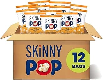 Popcorn, Gluten Free, Non-GMO, Healthy Snacks, Skinny Pop Dairy Free White Cheddar Popcorn, 1oz Individual Size Snack Bags (12 Count)