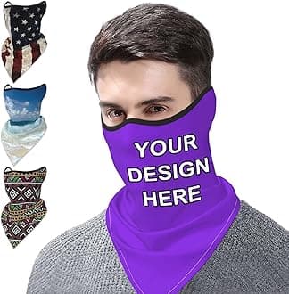 Custom Neck Gaiter Balaclava Face Mask Cover Ears Personalized Sports Scarf Add Image Text for Men Women, Black