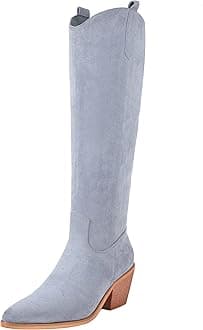 Cowboy Boots for Women Embroidery Western Cowgirl Knee High Chunky Heel Boots with Pull-Up Tabs