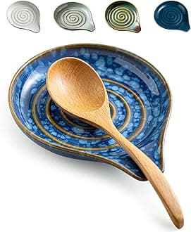 LAUCHUH Spoon Rest for Stove Top - 5” Ceramic Spoon Holder Stylish Utensil Holder for Kitchen Countertops, Ladle, Coffee Spoons, Cooking Spoons, Spatula, Tongs, Heat-Resistant, Starry Blue