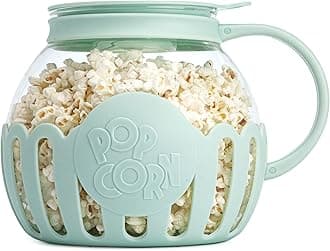 Ecolution Patented Microwave Micro-Pop Popcorn Popper, Borosilicate Glass, 3-in-1 Lid, Dishwasher Safe, BPA Free, 3 Quart Family Size, Aqua