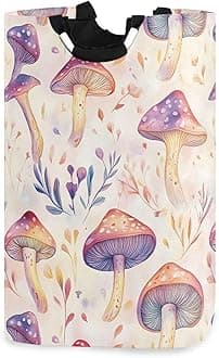 xigua Watercolor Cute Mushrooms Large Laundry Hamper with Handle, Foldable Clothes Hamper Collapsible Storage Basket for Toys and Clothes Organization in Bedroom, Bathroom, and Laundry Room