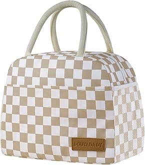 Lunch Bag Women/Men Lunch Box Women/Men (Khaki+White Checkerboard)