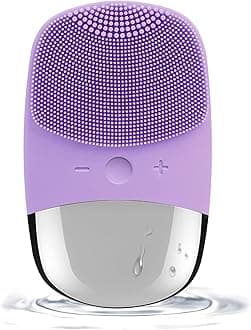 Facial Cleansing Brush, 3-in-1 Electric Silicone Face Scrubber, Vibrating Massager, IPX7 Waterproof, USB Rechargeble Face Scrubber Brush for Deep Cleanning, Blackhead Remover, Exfoliating (Purple)