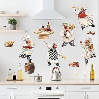 Mfault Italian Fat Chefs Wall Decals Stickers, Funny Cooker Baker Food Cooking Decorations Kitchen Art, Home Dining Room Restaurant Decor