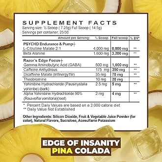 Psycho Pharma Strongest High Stim Preworkout Powder - Edge of Insanity - Most Intense Pre Workout Supplement for Pumps, Strength, Energy and Feel Good Focus. Rivals Famous PWOs of The Past