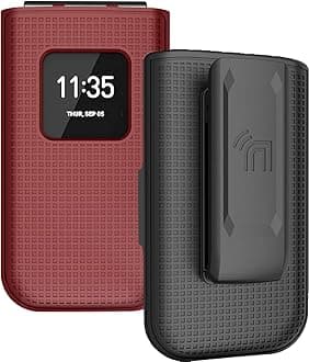 Case with Clip for Nokia 2720 V Flip Phone, Nakedcellphone [Red] Snap-On Hard Shell Cover with [Rotating/Ratchet] Belt Hip Holster Holder for Verizon TA-1295