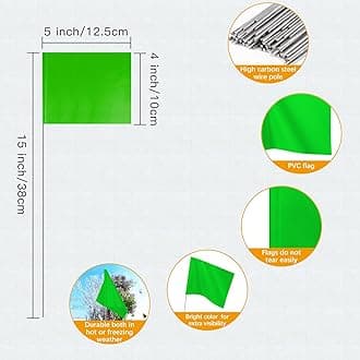 IKAYAS 100 Pack Marking Flags for Lawn 4 * 5 * 15 Inch Green PVC Small Yard Markers, Garden, Survey, Irrigation, Landscape Flags