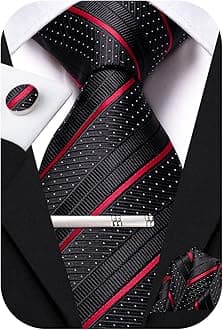 – Silk Ties for Men Pink Blue Black Mens Ties Set 4 PCS Necktie Pocket Square Cufflinks Clip Pin for Wedding