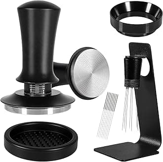 Espresso Accessories Kit 53.5mm, Coffee Tamper with Spring Loaded Calibration, 316 Stainless WDT Tool with Magnetic Stand and Dosing Funnel Set Fits Espresso Machine Press and 53.5mm Portafilters