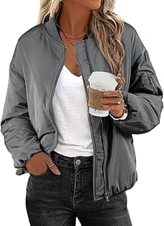 EVALESS Puffer Bomber Jackets for Women, X-Large, Medium Grey