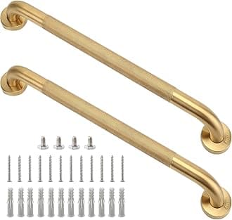 Shower Grab Bar, 2 Pack 24 Inch Gold Bathroom Grab Bar, 1.25" Diameter 304 Stainless Steel Anti-Slip Grab Bars for Bathtubs and Showers, Handicap Shower Grab Bar for Seniors Elderly
