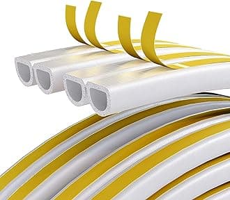 AOTUAO 12M Door Seal Rubber Weather Strip Foam Tape, D Type Self-Adhesive Weather Stripping for Keeping Bugs, Air, Draft, Dust and Noise Out, Door Draft for Door Bottom and Window, White