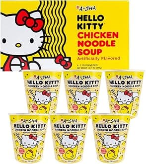 Hello Kitty Vegan Ramen Noodle Cup | 6 Pack Chicken Flavors | Premium Ramen Soup Mix for Microwave, Asian Snacks