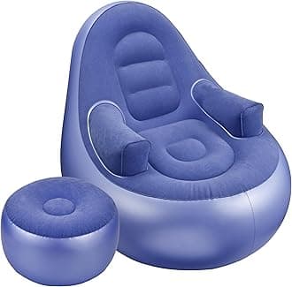 Inflatable Couch with Armrest＆Ottoman, Blow Up Lounger Chair,Folding Air Chair for Adults,Inflatable Lazy Sofa Perfect for Rooms, Camping or Home(Without Pump)