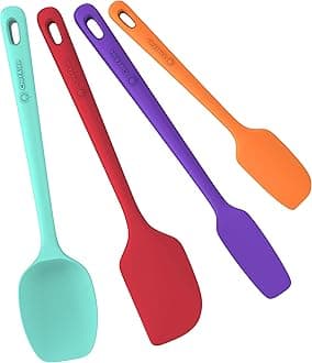 ChefAide 4 Pieces Silicone Spatula Set, Food Grade Rubber Spatula, Upgrade Strong Handle with Ergonomic Grip, Heat Resistant Up to 600°F for Nonstick Cookware, Cooking Baking Mixing