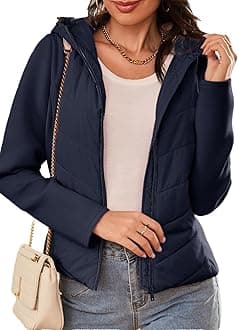 DokotooWomen's Warm Quilted Lightweight Puffer Jacket Slim Fit Elasticity Patchwork Casual Hooded Puffer Coat