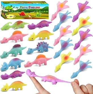 Mantyplay 38 Pcs Slingshot Dinosaur Finger Toys Party Favors for Kids Sticky Rubber Dino Flying Catapult Fidget Toys for Boys Girls Birthday Goodie Bag Easter Basket Stuffers Valentines Xmas Gifts