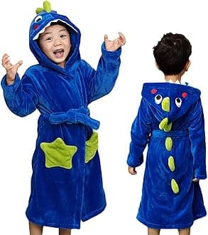 lontakids Kids Boys Animal Plush Bathrobe Dinosaur Monster Hooded Fleece Sleep Robe 3-8 Years