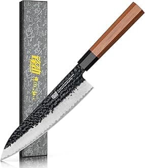 FINDKING Dynasty Series Japanese Chef Knife, Professional Kitchen Knife, 9Cr18MoV High Carbon Steel Blade, African Rosewood Octagonal Handle, Sharp, for Meat Cutting, 8 Inches/21 cm