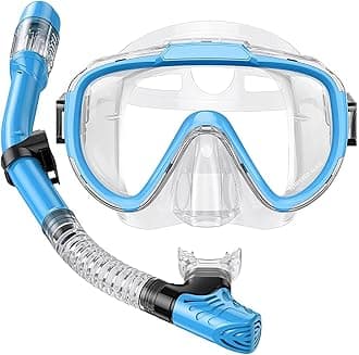 Snorkel Set Adults Snorkeling Gear Anti-Fog Panoramic View Swim Mask Dry Top Snorkel Kit with Carry Bag for Snorkeling Scuba Diving Swimming Travel