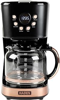 HADEN Coffee Machine, 12 Cup Programmable Drip Coffee Maker with Auto Shut-Off Function and Reusable Washable Water Filter, Black & Copper