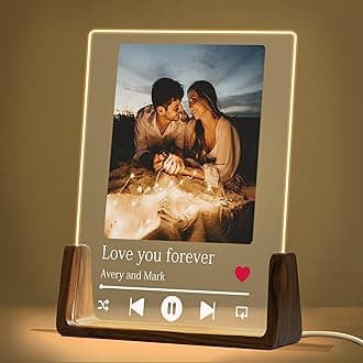 Personalized Night Light with Acrylic Plaque, Custom Couple Gift with Photos & Name, Romantic for Him or Her