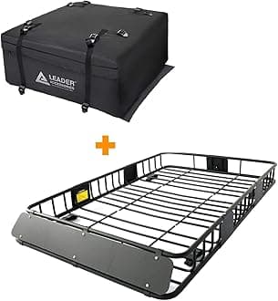 Leader Accessories Roof Rack Cargo Basket Set, Car Top Luggage Holder 64"x 39" + Waterproof Rooftop Cargo Carrier Bag