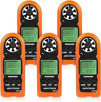 5 Packs Anemometer Handheld, AP-816B Anemometer with Protective Shell for Measuring Wind Speed Temperature and Max/Avg/Current, Mini Anemometer for Windsurfing Sailing Fishing-Orange