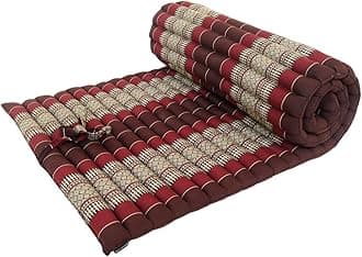 Traditional Thai Kapok Roll-Up Meditation Mattress for Yoga Massage or Relaxation (Burgundy, Brown)