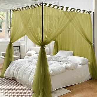Mengersi Simple 4 Corners Post Curtain Bed Canopy Bed Frame Canopies Net,Bedroom Decoration Accessories(King,Sage Green)