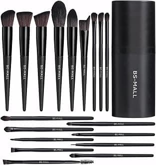 BS-MALL Makeup Brush Set 18 Pcs Premium Synthetic Foundation Powder Concealers Eye shadows Blush Makeup Brushes with black case (C-Black）