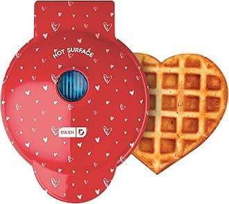 DASH DMWH100HP Mini Maker for Individual Waffles, Hash Browns, Keto Chaffles with Easy to Clean, Non-Stick Surfaces, 4 Inch, Metal, Red Love Heart