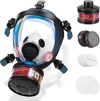 Full Face Respirator Mask with Filters, Anti-Fog Lens Anti-Gas Anti-Dust Gas Mask Against Vapours & Particles, Paint
