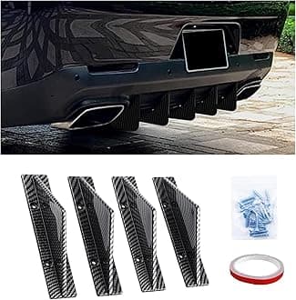 Augeny 4PCS Car Rear Lower Bumper Wing Lip Diffuser, Anti-Crash Straight Auto Shark Fin Spoiler Protector with Screws, Universal Rear Bumper Lip Diffuser Kit for Car SUV Truck (Straight/Carbon Fiber)